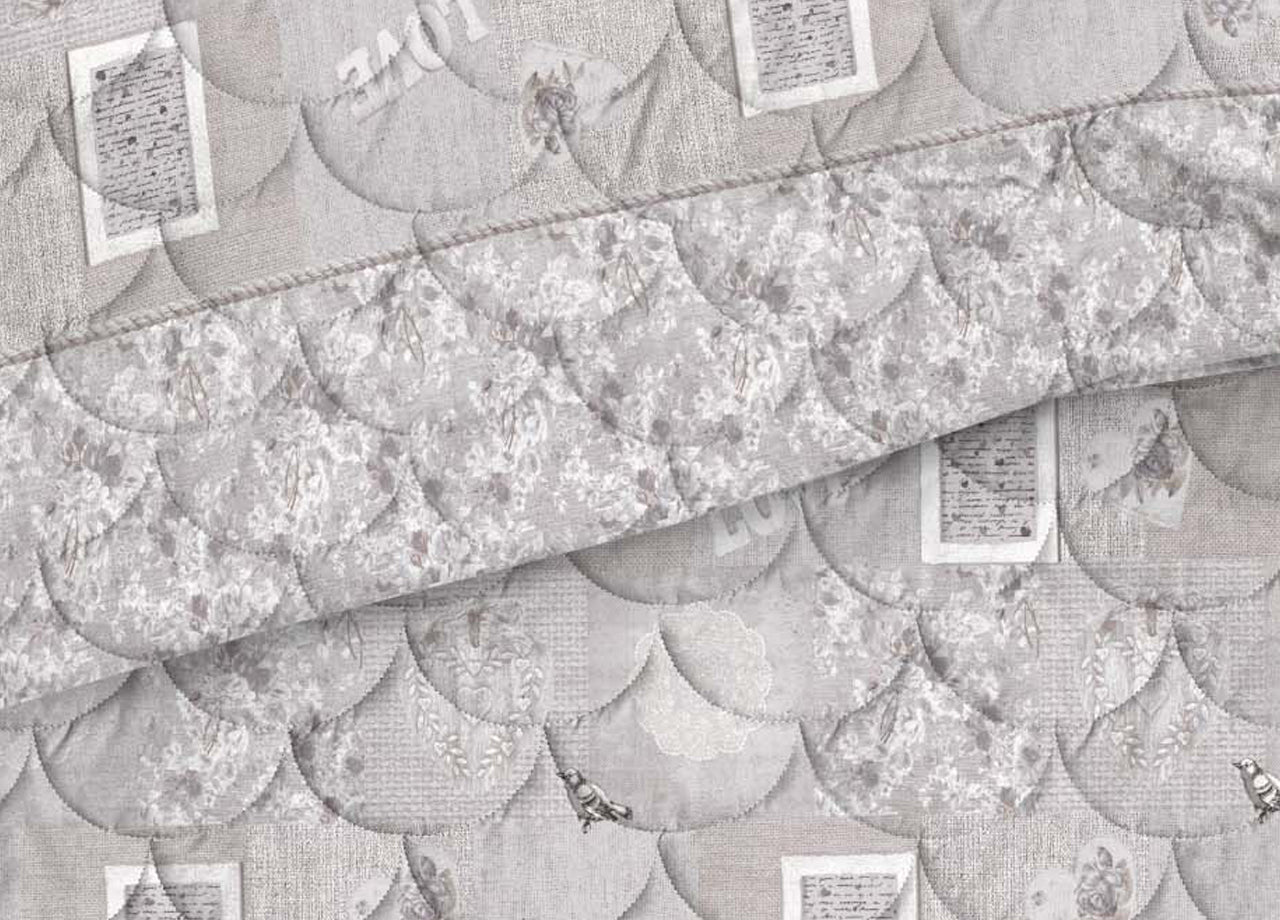 Trapunta Piumone Invernale Linea Pensieri Delicati Dis. Romantic Shabby Grigio - Singolo - Grigio