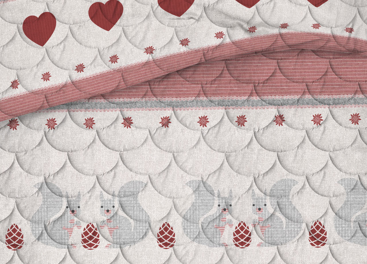 Trapunta Piumone Invernale Linea Pensieri Delicati Disegno Scoiattolo - Singolo - Rosso