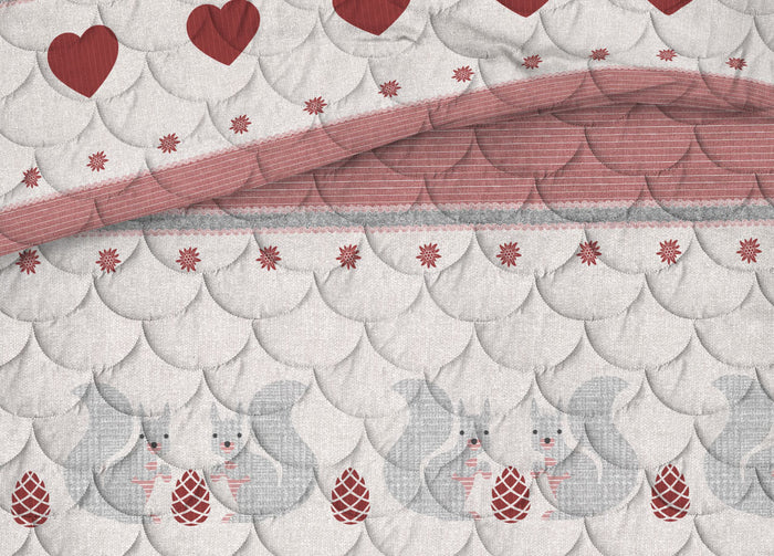 Trapunta Piumone Invernale Linea Pensieri Delicati Disegno Scoiattolo - Singolo - Rosso