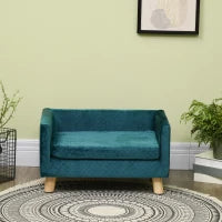 Divanetto per Cani e Gatti Stile Scandinavo con Cuscino Imbottito in Velluto e Legno, 64x45x36cm, Blu