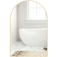 Specchio da Parete Arrotondato, Specchio da Bagno con Cornice in Lega di Alluminio, per Camera, Soggiorno, Ingresso, 60 × 90 cm, Oro