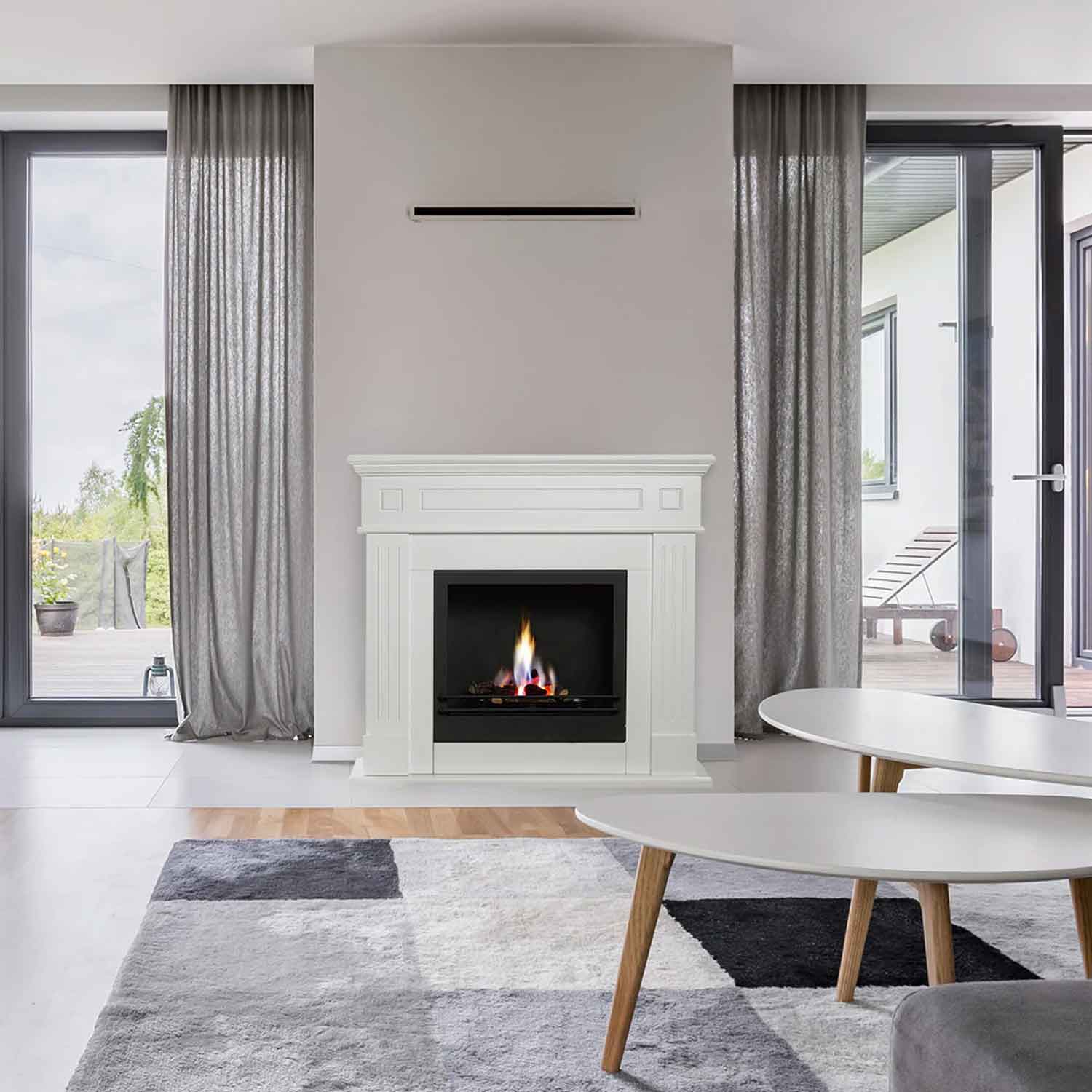 Cambridge - Camino a bioetanolo da terra in legno 110x37xH102 cm, colore bianco