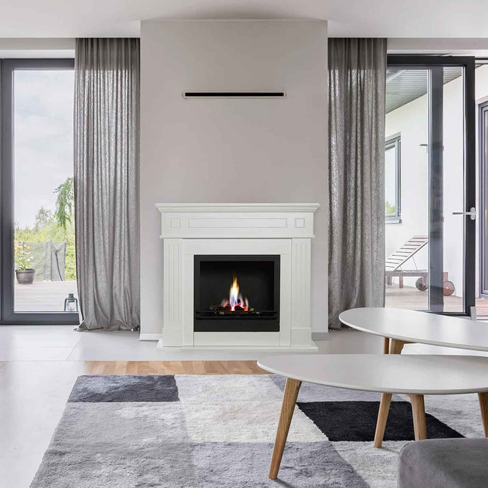 Cambridge - Camino a bioetanolo da terra in legno 110x37xH102 cm, colore bianco