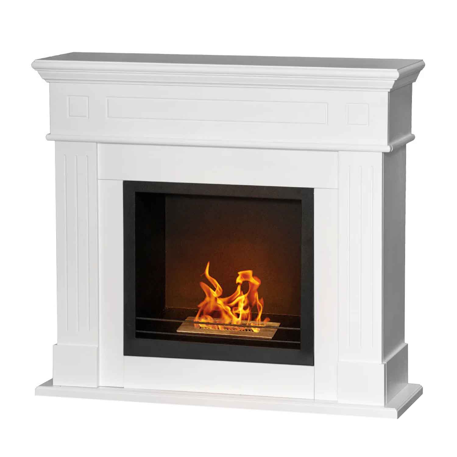 Cambridge - Camino a bioetanolo da terra in legno 110x37xH102 cm, colore bianco