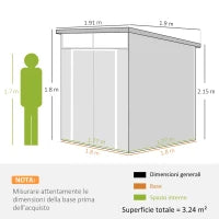 Casetta da Giardino in Plastica Porta Attrezzi con Finestre, Prese d'Aria e Blocco, 1.9x1.9 m, Grigio Chiaro