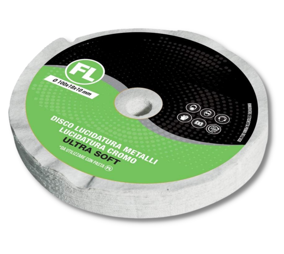 Disco Lucidatura In Cotone Flanella Ultra Soft 100 mm Per Lucidare A Specchio Alluminio Acciaio Inox Cromature Metalli Ottone Rame Da Mola Lucidante