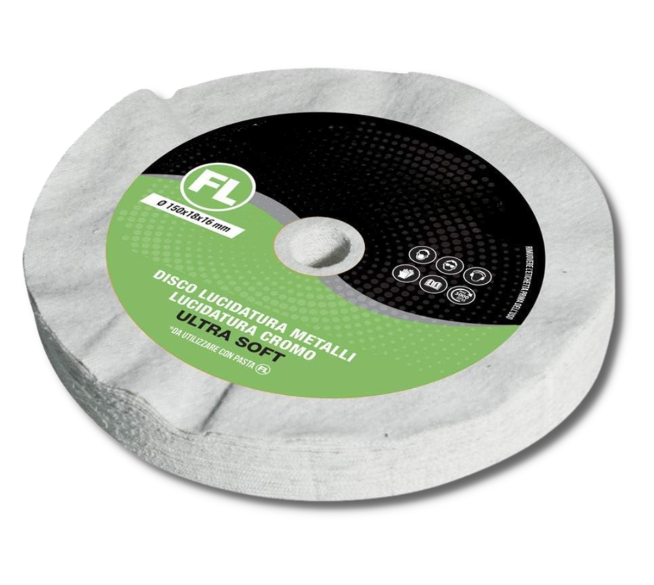 Disco Lucidatura In Cotone Flanella Ultra Soft 150 mm Per Lucidare A Specchio Alluminio Acciaio Inox Cromature Metalli Ottone Rame Mola Lucidante