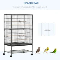 Gabbia per Uccelli da Interni in Legno con Vassoio, 4 Ruote e Trespolo, 78x52x132cm