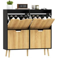 Mobile Portascarpe Stretto con 4 Cassetti Ribaltabili e Ripiani Regolabili per 16 Paia 95x26x95 cm Naturale e Nero