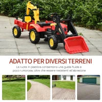 Ruspa Giocattolo a Pedali, Escavatore Cavalcabile per Bambini con Pale e Volante, 179x42x59cm Multicolore