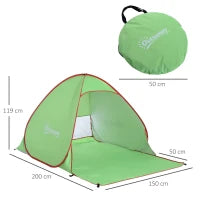 Tenda da Spiaggia Pop Up con Protezione UV 30+ e Borsa di Trasporto, 200x150x119 cm, Verde