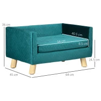 Divanetto per Cani e Gatti Stile Scandinavo con Cuscino Imbottito in Velluto e Legno, 64x45x36cm, Blu