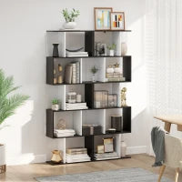 Mobile Libreria in Legno a 5 Ripiani con Divisorio, 60x24x184.5 cm, Bianco e Nero