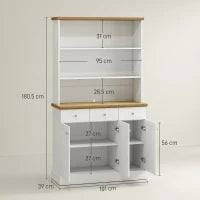 Dispensa Cucina con 3 Ripiani Aperti, 3 Cassetti e 2 Armadietti, in Legno, 101x39x180.5 cm, Bianco e color Legno