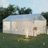 Gazebo da Giardino 6x3 m con Finestre Laterali, 3 Stanze e Porte a Cerniera, Bianco