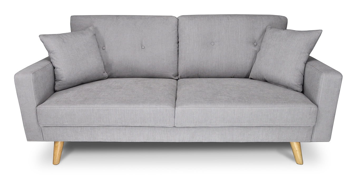 Divano 3 posti in tessuto vellutato grigio piedi in legno mod. Chloe DI-CH01FBC-PL