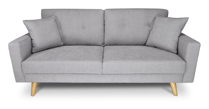 Divano 3 posti in tessuto vellutato grigio piedi in legno mod. Chloe DI-CH01FBC-PL