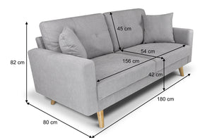 Divano 3 posti in tessuto vellutato grigio piedi in legno mod. Chloe DI-CH01FBC-PL