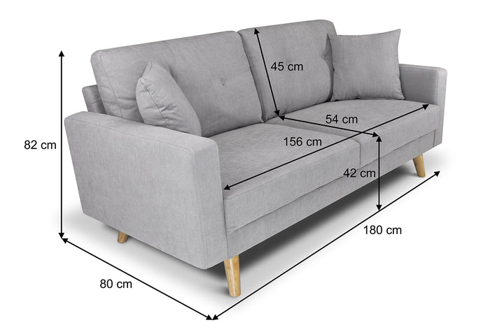 Divano 3 posti in tessuto vellutato grigio piedi in legno mod. Chloe DI-CH01FBC-PL