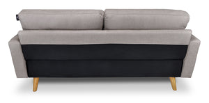 Divano 3 posti in tessuto vellutato tortora piedi in legno mod. Chloe DI-CH03FBC-PL