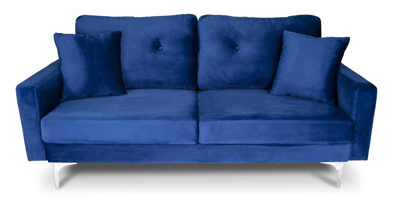 Divano 3 posti in velluto blu piedi in metallo mod. Chloe DI-CH07VLT-PM