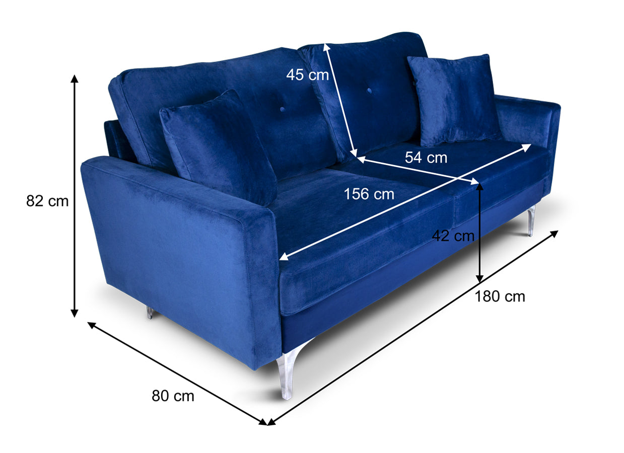 Divano 3 posti in velluto blu piedi in metallo mod. Chloe DI-CH07VLT-PM