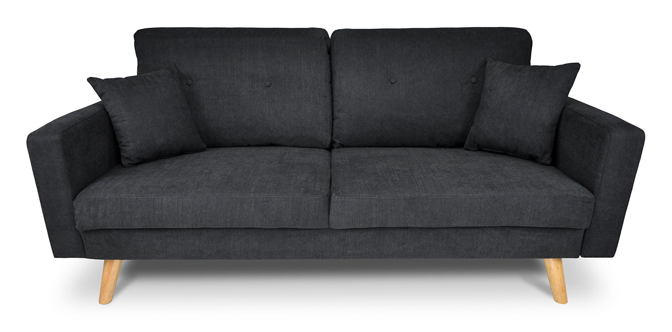 Divano 3 posti in tessuto vellutato nero piedi in legno mod. Chloe DI-CH10FBC-PL