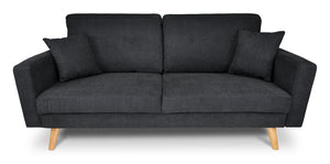 Divano 3 posti in tessuto vellutato nero piedi in legno mod. Chloe DI-CH10FBC-PL