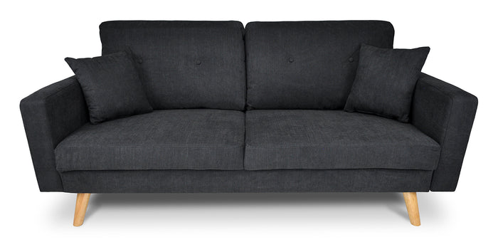 Divano 3 posti in tessuto vellutato nero piedi in legno mod. Chloe DI-CH10FBC-PL