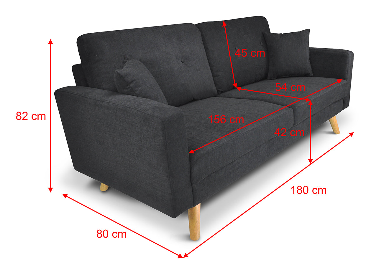 Divano 3 posti in tessuto vellutato nero piedi in legno mod. Chloe DI-CH10FBC-PL