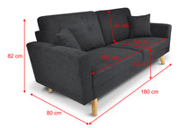 Divano 3 posti in tessuto vellutato nero piedi in legno mod. Chloe DI-CH10FBC-PL