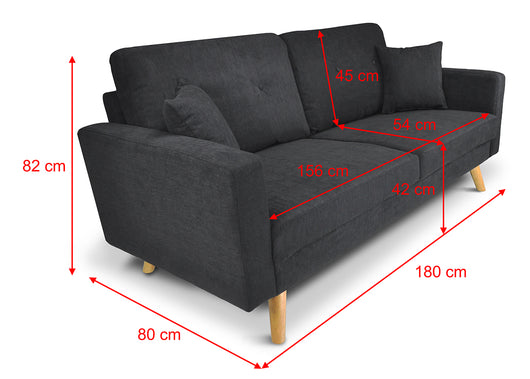 Divano 3 posti in tessuto vellutato nero piedi in legno mod. Chloe DI-CH10FBC-PL