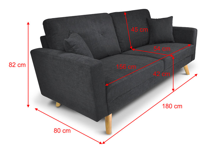 Divano 3 posti in tessuto vellutato nero piedi in legno mod. Chloe DI-CH10FBC-PL