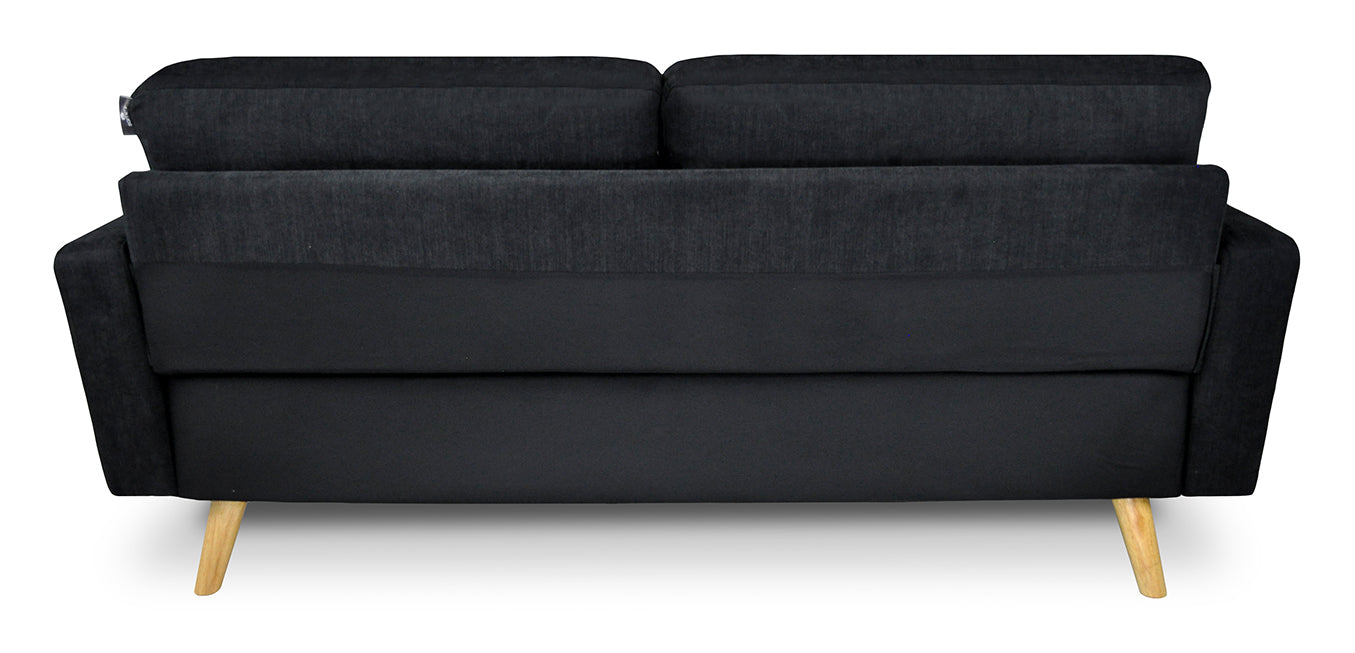 Divano 3 posti in tessuto vellutato nero piedi in legno mod. Chloe DI-CH10FBC-PL