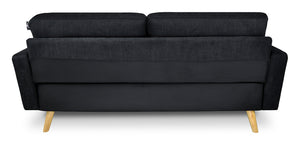 Divano 3 posti in tessuto vellutato nero piedi in legno mod. Chloe DI-CH10FBC-PL