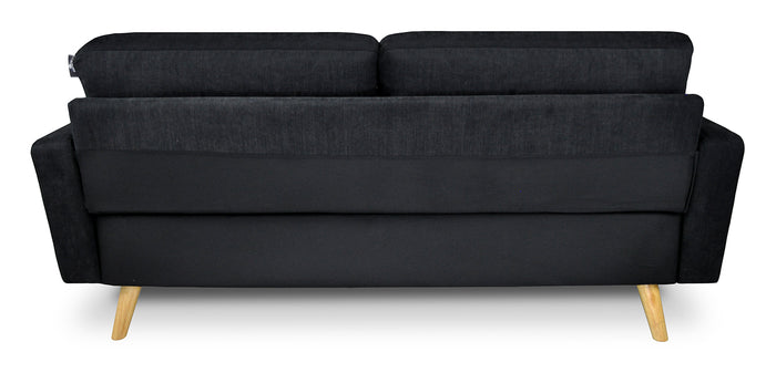 Divano 3 posti in tessuto vellutato nero piedi in legno mod. Chloe DI-CH10FBC-PL