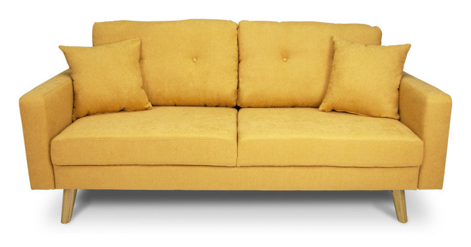 Divano 3 posti in tessuto vellutato giallo piedi in legno mod. Chloe DI-CH16FBC-PL