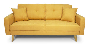 Divano 3 posti in tessuto vellutato giallo piedi in legno mod. Chloe DI-CH16FBC-PL