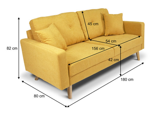 Divano 3 posti in tessuto vellutato giallo piedi in legno mod. Chloe DI-CH16FBC-PL
