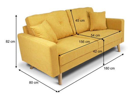 Divano 3 posti in tessuto vellutato giallo piedi in legno mod. Chloe DI-CH16FBC-PL