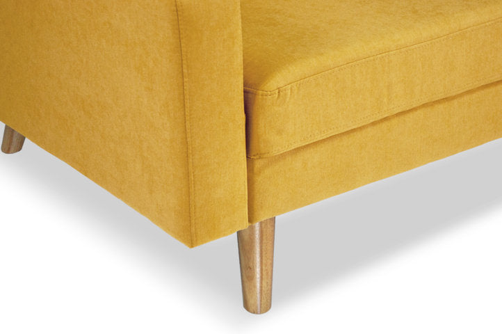 Divano 3 posti in tessuto vellutato giallo piedi in legno mod. Chloe DI-CH16FBC-PL