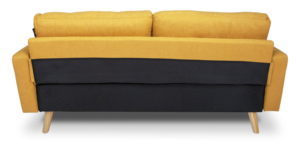 Divano 3 posti in tessuto vellutato giallo piedi in legno mod. Chloe DI-CH16FBC-PL