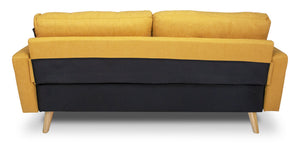 Divano 3 posti in tessuto vellutato giallo piedi in legno mod. Chloe DI-CH16FBC-PL