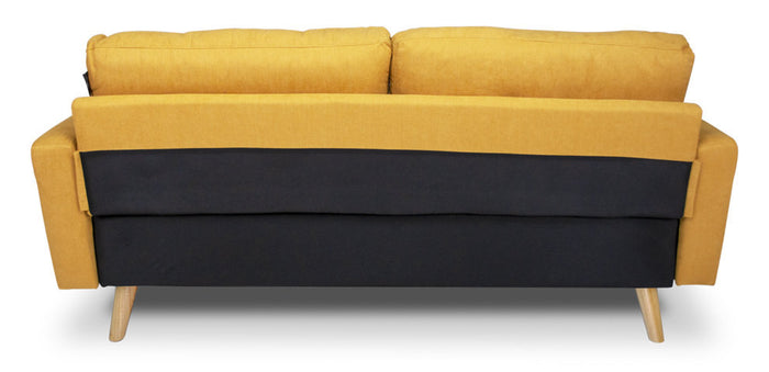 Divano 3 posti in tessuto vellutato giallo piedi in legno mod. Chloe DI-CH16FBC-PL