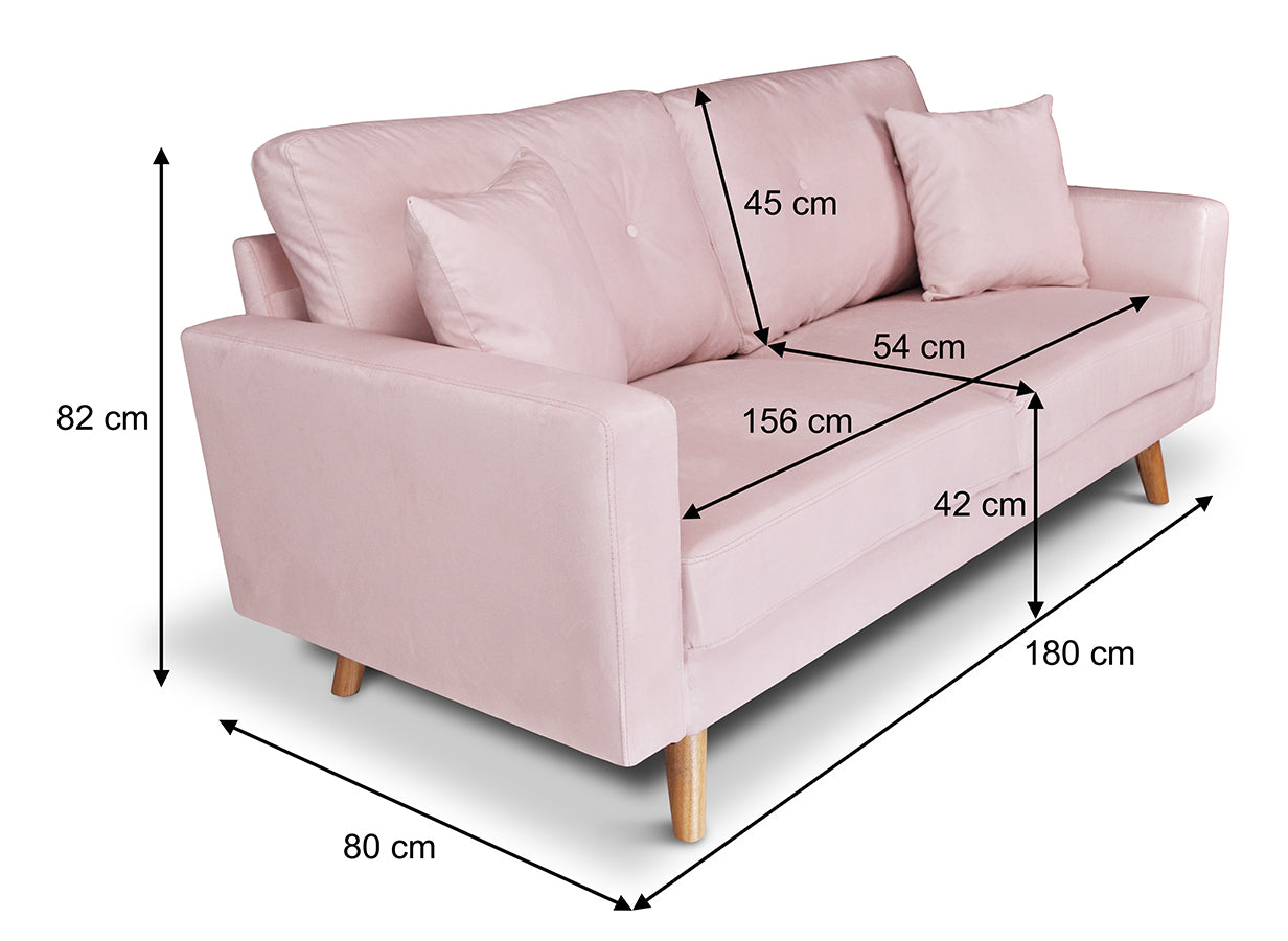 Divano 3 posti in velluto rosa piedi in legno Chloe DI-CH19VLT-PL