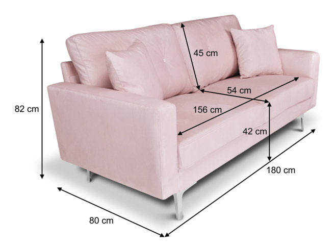 Divano 3 posti in velluto rosa piedi in metallo mod. Chloe DI-CH19VLT-PM