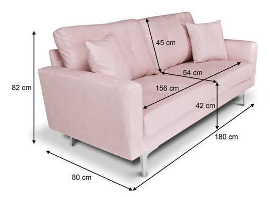 Divano 3 posti in velluto rosa piedi in metallo mod. Chloe DI-CH19VLT-PM