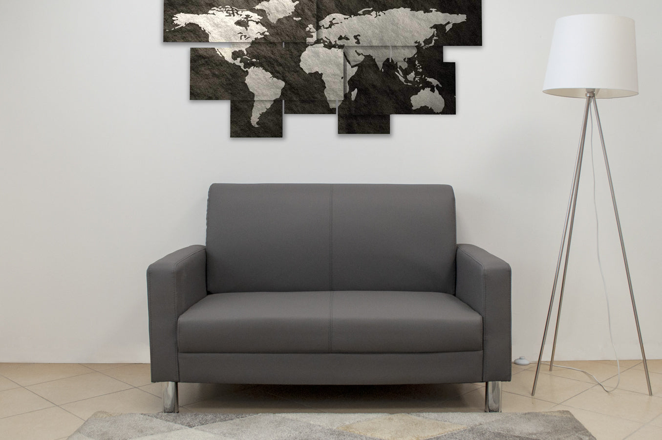 Divano 2 posti in ecopelle grigio scuro - Charlie - DI-CHA05PU