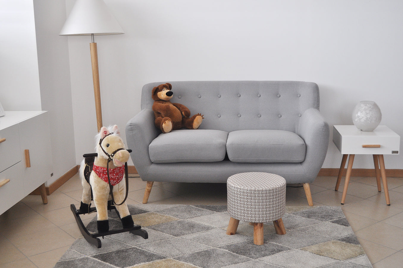 Divano 2 posti in tessuto grigio dallo stile scandinavo - Emily - DI-EM012P