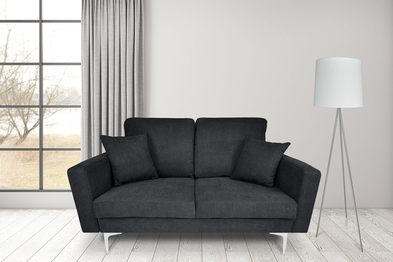 Divano 2 posti in tessuto vellutato nero piedi in metallo mod. Chloe DI2P-CH10FBC-PM